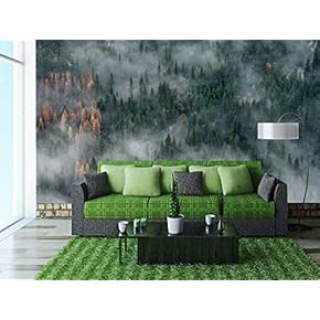 Nature Landscape with Trees in Mist - Removable Wall Mural | Self-Adhesive Large Wallpaper - 66x96 inches