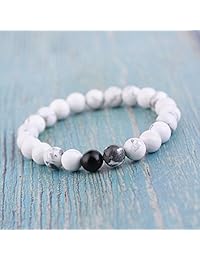Byson - Pulseras de relaciones de pareja, ágata negra mate y howlita blanca, cuentas de energía, piedra Ying Yang, pulsera de equilibrio para amantes, pulseras táctiles, relaciones de larga distancia