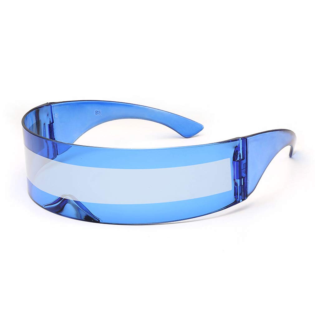 Photo 1 of PLOPLO Futuristic Cyclops Monoblock Shield Mirrored Sunglasses (Blue, Silver)