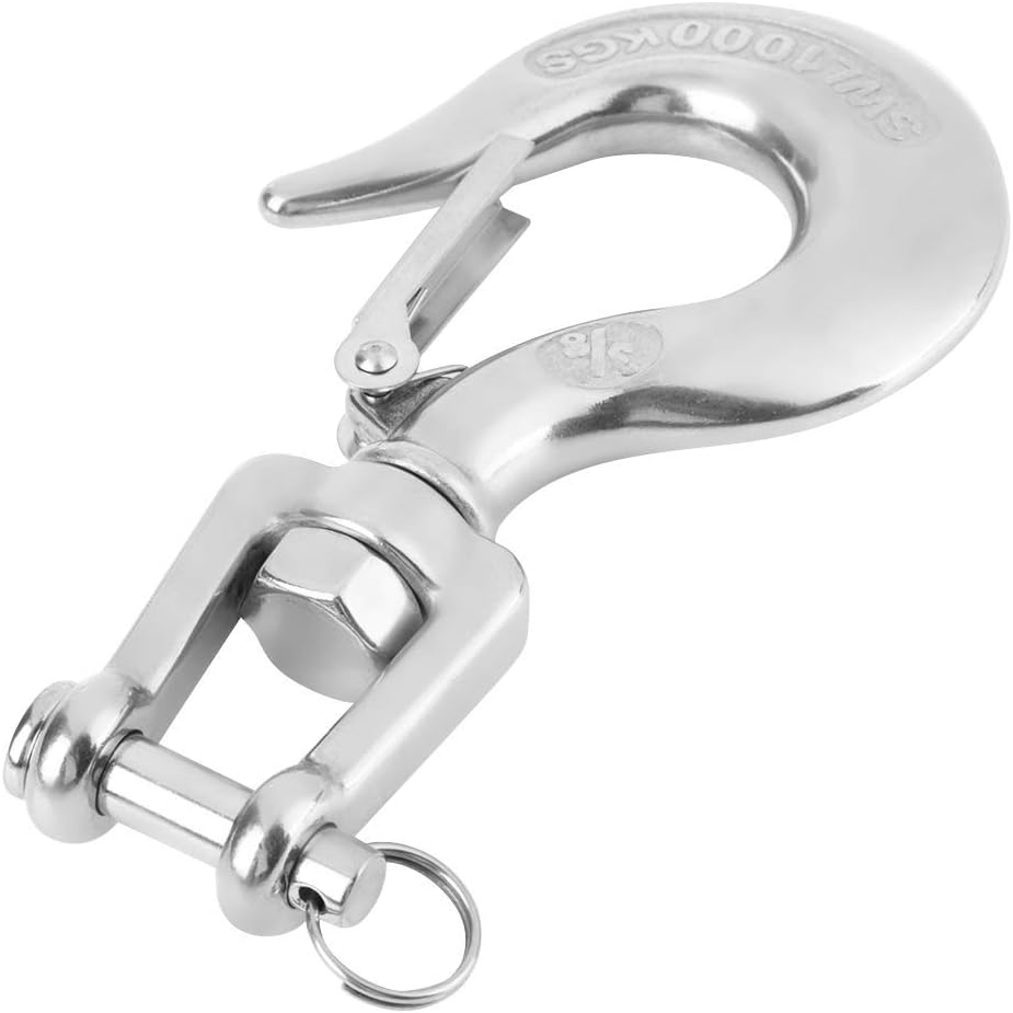 POFET Stainless Steel Swivel Eye Hook with Latch Cargo Hook Chain Cargo Hook Safety Hook Rigging Accessory Working Load 1000KG - Image 3