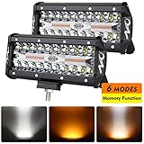 LED Light Bar, 2 Color 6 Lighting Modes Amber White