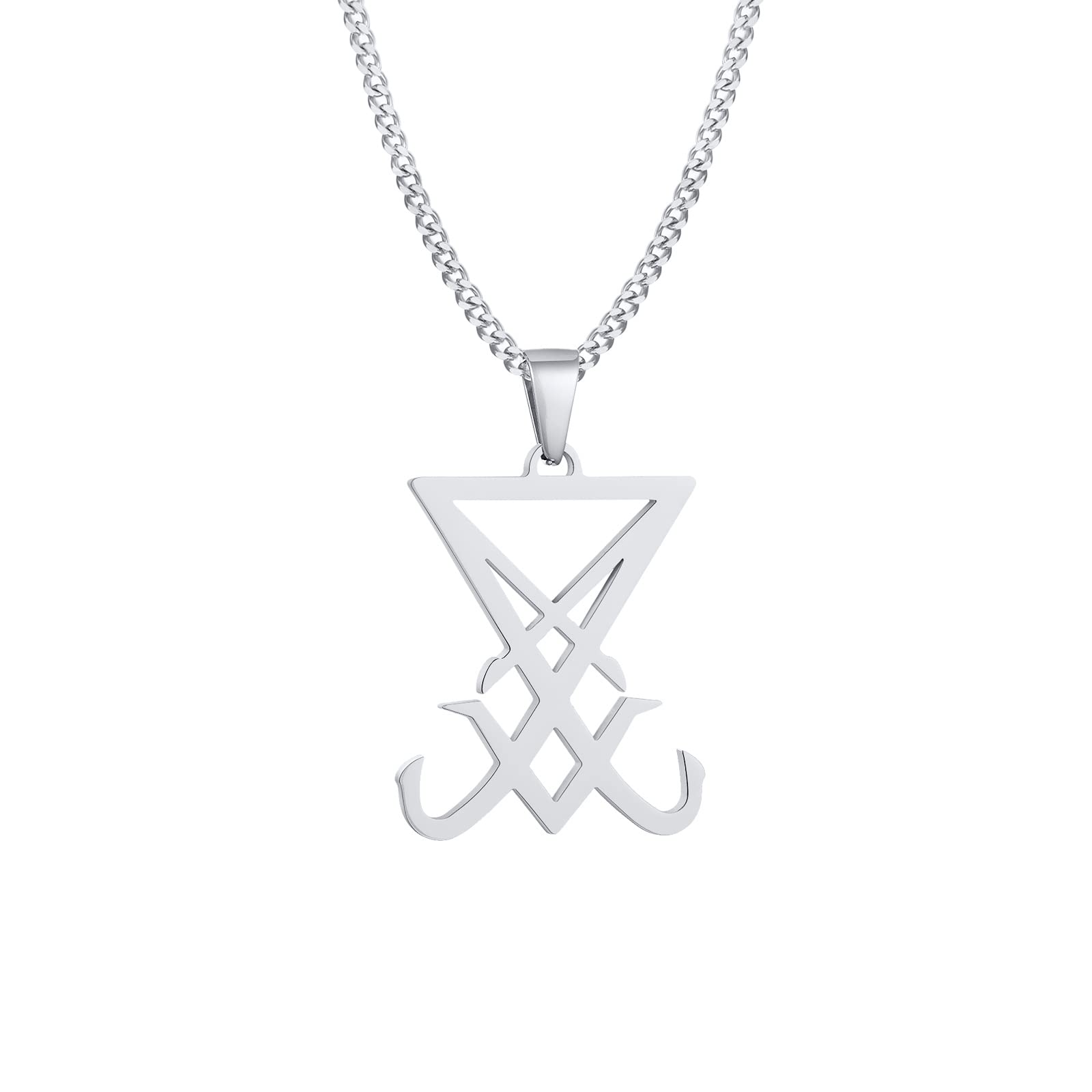 Sigil Of Lucifer Necklace : Satan Satanic Symbol Pendant Necklace Goth Gothic Witch Seal of Lucifer Alchemy Symbolic Present with 24" Curb Chain for Men Gifts for Halloween Christmas, Colour Silver