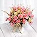 LY EMMET Artificial Rose Bouquets with Ceramics Vase Fake Rose Flowers Decoration for Table Home Office Wedding-Pink
