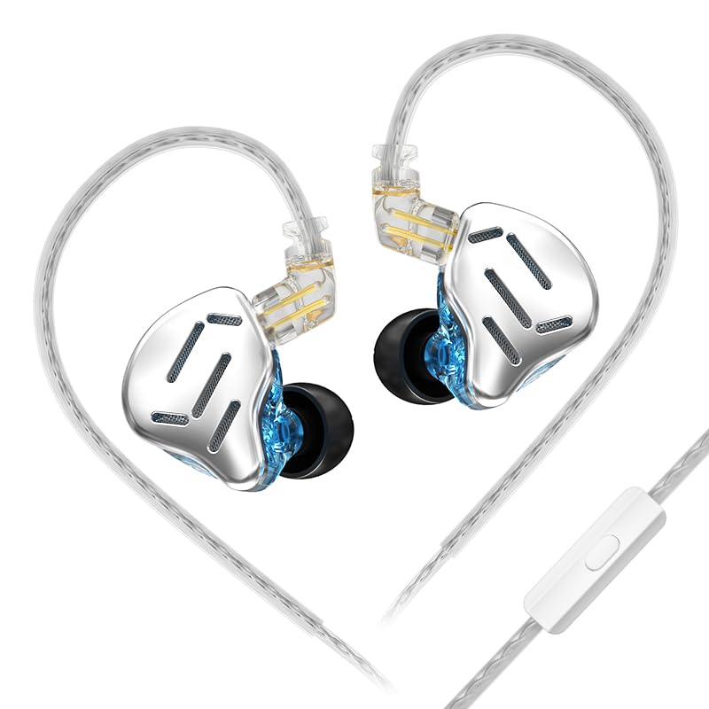 keephifi KZ ZAX In Ear Monitor Headphone, KZ In Ear 16-Units HiFi Hybrid-Driven IEM Headphone, Zinc Alloy Earbuds Earphones with Detachable Silver-Plated Upgrade Cable (Zax-Silver, with mic)