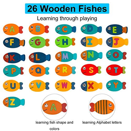 TEPSMIGO Magnetic Alphabet Letter Wooden Fishing Game for Toddler Boys Girls Age 3+ - Thumbnail 2