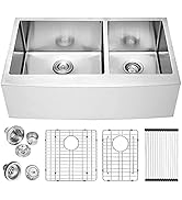 33 Farmhouse Double Bowl Sink - Lordear 33 Inch Kitchen Sink Apron Front Double Basin 60/40 16 Ga...