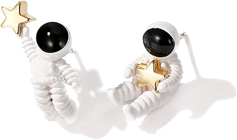 Creative Cute Cartoon Astronaut Stud Earrings for Women Asymmetric Spaceman Star Drop Earrings Hypoallergenic Jewelry