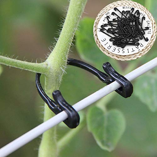 RoJuicy 100 pcs Self-Locking Plant Vines Tied Buckles Set, Flexible Fixed Strapping Clips Fastener Lashing Hook Twist Ties for Home Office Garden