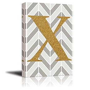 The Letter X in Gold Leaf Effect on Geometric Background - Modern Hip Young Art Art - Canvas Art Home Art - 12x18 inches