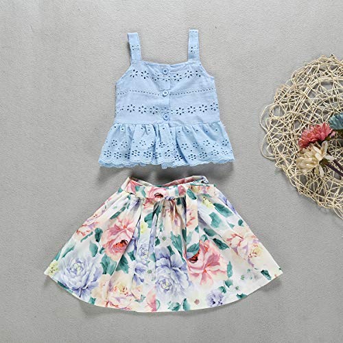Toddler Kids Baby Girl Floral Outfit Lace Halter Tank Top+Boho Skirt Dress Set Summer Clothes (Boho Skirts, 1-2 Years)