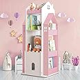 MOUDAO Kids Bookshelf 360° Castle Pink Rotating Bookshelf Toy Storage Organizer Rack Revolving Corner Bookshelf for Kids Toddler Children Home Office Furniture Bookcase