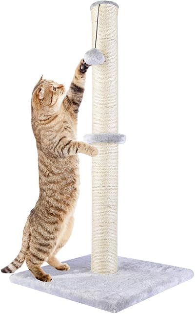 Dimaka 29 Inch Tall Cat Scratching Post Natural Sisal Plush 5 Color Grey