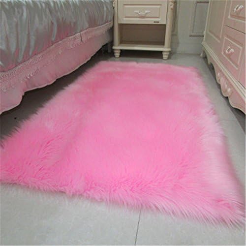 GIANCO FERRO Super Soft Faux Fur Sheepskin Fluffy Area Rug Shaggy Thick Chair Cover Seat Pad Fur Floor Mat Carpet For Bedrooms Living Room Kids Rooms 4ftx6ft,Pink