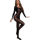 HTRUIYA Body Stockings for Women Sexy Oil Shiny Bodystocking 6 Denier Glossy Full Body Stocking Pantyhose