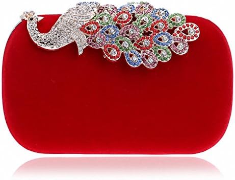 Diamonds Peacock Mini Clutch With Chain Shoulder Lady Handbags Velvet Women Evening Cluthes Bag For Party Wedding Dinner YM1022red