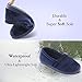Women’s Velvet Memory Foam Closed Back Slippers Lightweight Anti-Slid Embroidery Ballerina house/office Shoes (M /7-8 B(M) US, Navy Blue)