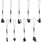 SUNNYCLUE 18pcs 9 Styles Black Cat Phone Charm Kitten Phone Charm Small Enamel Lucky Cute Black Animal Cats Kitty Cellphone Straps for Birthday Summer Party Adults Gifts Handbag Keychain Accessories