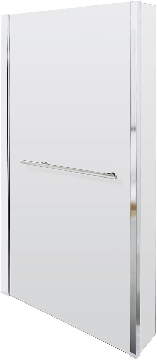 Nuie NSBSR1 Pacific ǀ Modern Bathroom Sqaure 6mm L-Shaped Hinged Bath Screen with Rail, 1400mm x 805mm, Polished Chrome, Silver