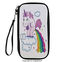 PUTIEN Zip Around Travel Card Holder Purse Unicorn Pooping Rainbow over Clouds Creative Kids Girls Fairy Tale Fantasy Cartoon for Women Girls Ladies.