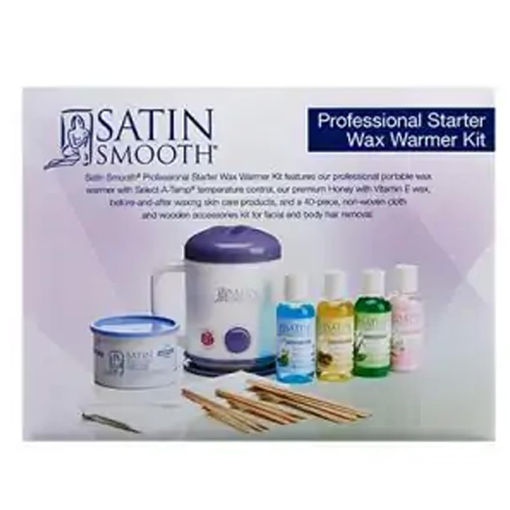 Satin Smooth Select-A-Temp™ Starter Kit - Adjustable Temperature Wax Warmer with Hair Removal Wax and Accessories, Professional Waxing Kit for Face and Body