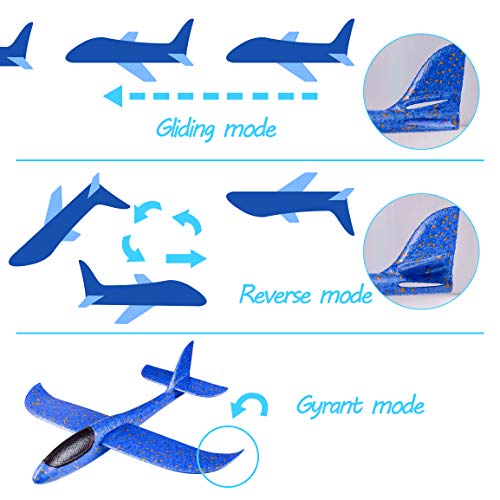 Refasy Foam Airplanes for Kids Children 18.9inch Gliders Airplane Toy Set Hand Throwing Challenging Model Foam Aircarft Two Flight Modes Best Outdoor Sport Flying Plane Toys for Kids Gift Blue - Thumbnail 2