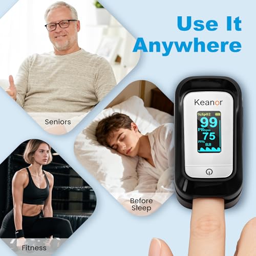 Pulse Oximeter, Oxygen Meter Finger Monitor with Alarm & PI, Finger Pulse Oximeter for SpO2 Blood Oxygen Saturation & Heart Rate, Portable O2 Monitor for Adults & Kids, Batteries & Lanyard Included