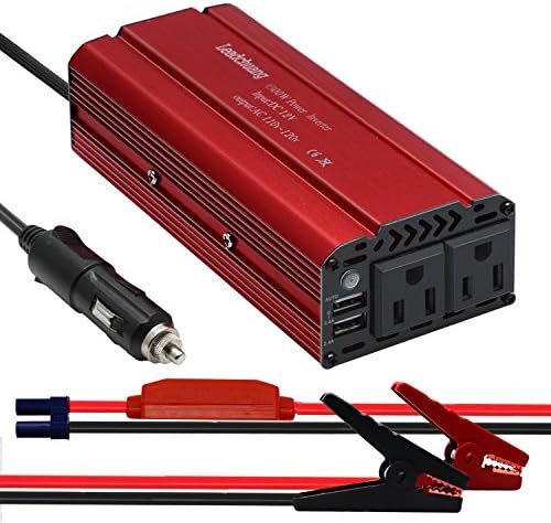 Car Power Inverter 600W, Auto Inverter DC 12 Volt to 110v, DC to AC Converter for Car Battery, Modified Sine Wave Inverter 400W for Car with 2 AC Outlets ＆ 4.8A Dual USB Charging Ports …