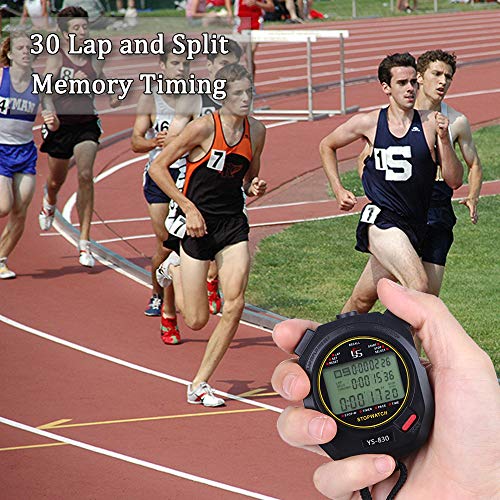 PULIVIA Stopwatch 30 Lap Split Memory Digital Sports Stopwatch Countdown Timer 12/24 Hour Clock Alarm Calendar with Pace Mode 3 Rows Display Large Screen Water Resistant Battery Included for Sports