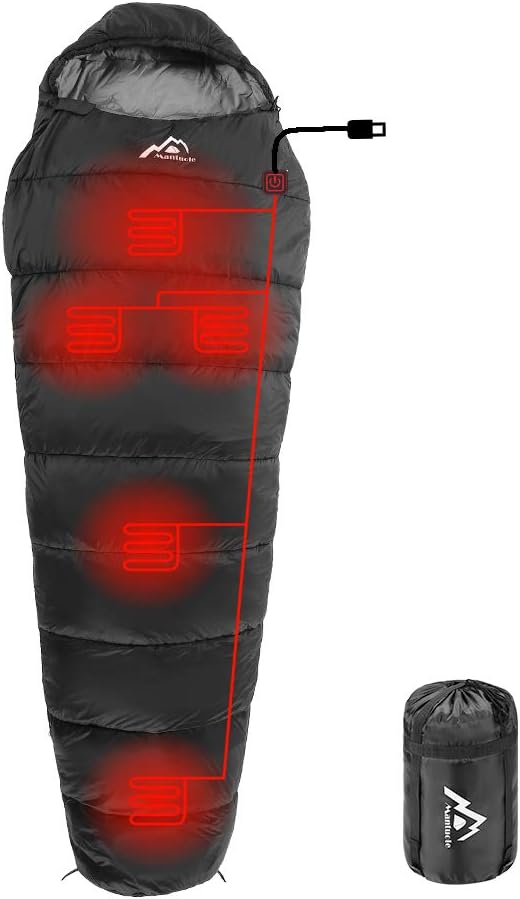 MANTUOLE Heated Sleeping Bag 5pcs Multi USB Power Support Heating Pads