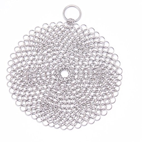 Staron 6"x 6" Stainless Steel Chainmail Scrubber 316 Cast Iron Cleaner Brush for Cast Iron Pan Skillet Pan Griddle Wok Grill Scraper Skillet Scraper (6 x 6" Sliver)