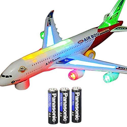 Toysery Airplane Airbus Toy with Beautiful Attractive Flashing Lights and Realistic Jet Engine Sounds , Bump and Go Action Battery Included (Colors May Vary)