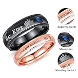 Fate Love Jewelry 2Pcs Matching Set Stainless Her Queen & His King Black/Rose Gold Couple Rings Bands, Love Gift