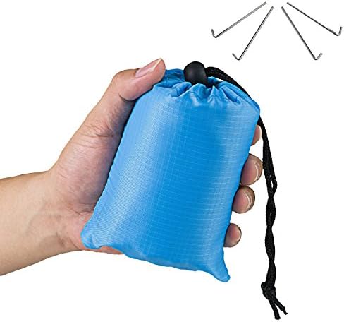 Westore Outdoor Compact Blanket 55”x60”/ Picnic Pocket Blankets/ Sandproof Beach Mat- Hiking, Travelling, Camping for Adults- Lightweight, Waterproof With 4 Blanket Stakes (Blue)