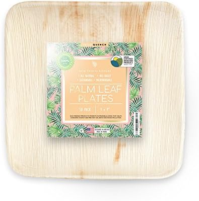 Palm Fridays Ecoware | Palm Leaf Plates 9" Square (50 pack) | USDA Certified | Heavy Duty | Stronger Than Wood or Bamboo | Compostable & Biodegradable | Party Plates