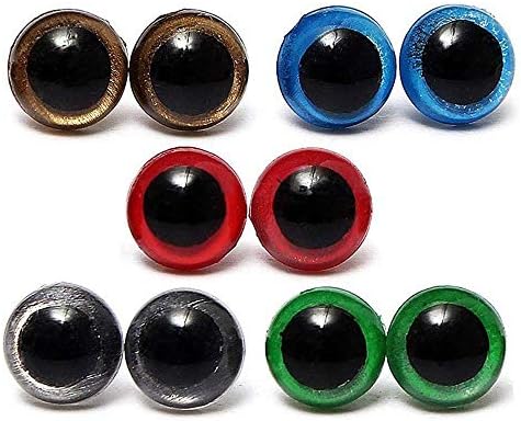 12mm Plastic Safety Eyes,100pcs 5 Colors Plastic Doll Eyes,for Teddy Bear Doll,Stuffed Animals,Puppet,Doll Making(Transparent, Red, Blue, Green, Gold)