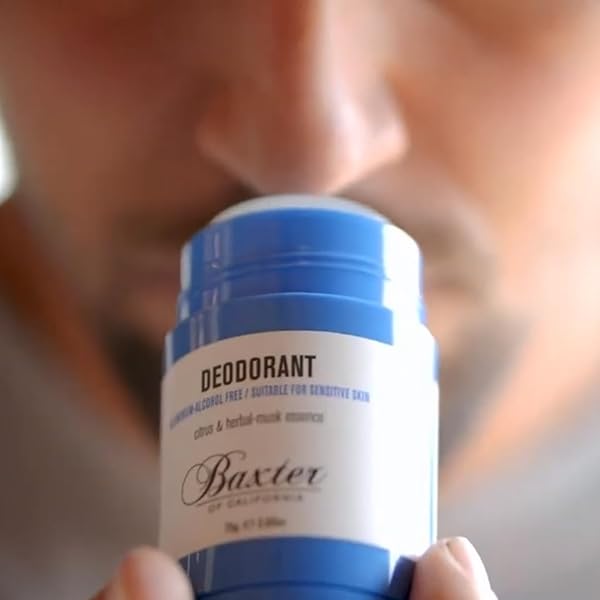 BAXTER OF CALIFORNIA ALUMINUM AND ALCOHOL FREE DEODORANT, PROTECTS FROM DEODORANT STAINS, DETOXIFIES AND CONDITIONS SENSITIVE SKIN, CLEAR STICK, CITRUS AND HERBAL-MUSK ESSENCE