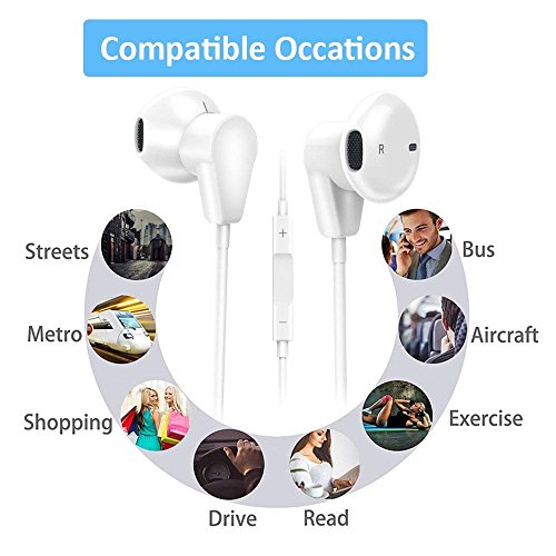 AXELECT Bluetooth Headphones with Mic, Stereo Earphones Compatible for iPhone X XR XS 8/8Plus 7/7Plus, Noise Cancelling Headse, White