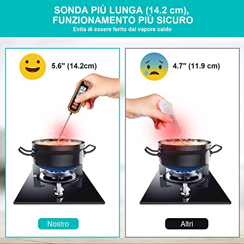 CIRYCASE Termometro Cucina, Termometro Barbecue a Lettura Istantanea con Sonda da 14.2 cm, Display LCD & Funzione di Mantenimento, Termometro Carne Ad Alta Precisione per Cucinare, Cuocere, ecc