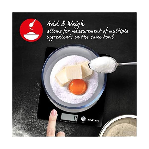 Salter-Digital-Seen-on-TV-Stylish-Slim-Design-Electronic-Cooking-Scale-for-Home-Kitchen-Weigh-Food-5000g-Liquids-in-ml-and-fl-Oz--Black-Chrome Salter 1036 BKSSDR Disc Electronic Scale, Seen on TV, Stylish Slim Design, Home & Kitchen Cooking, Spun Stainless Steel…