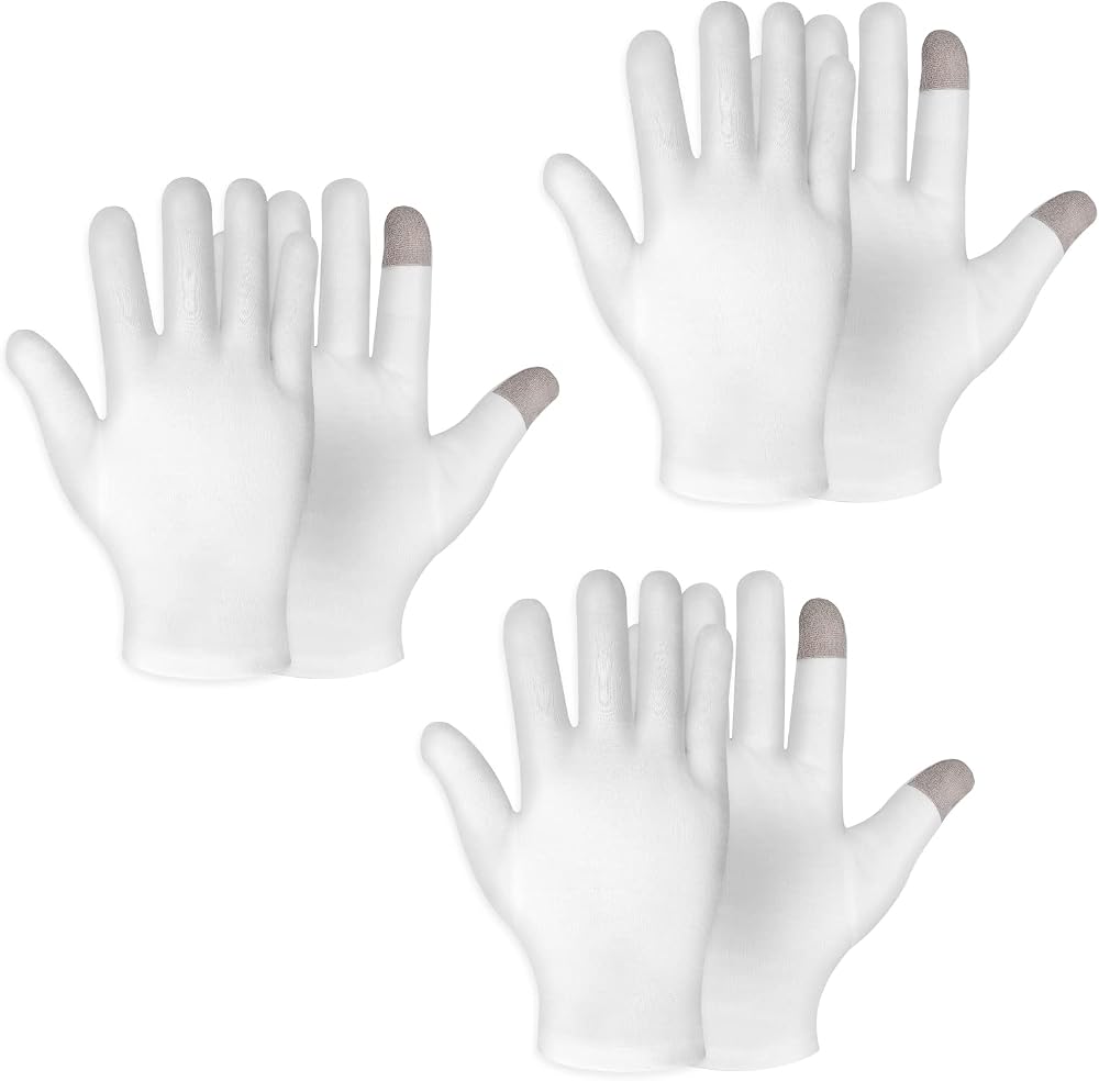 Sibba 3 Pairs Medium Touch Screen Moisturizing Gloves White Cotton