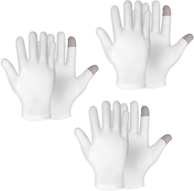 Sibba 3 Pairs Medium Touch Screen Moisturizing Gloves White Cotton