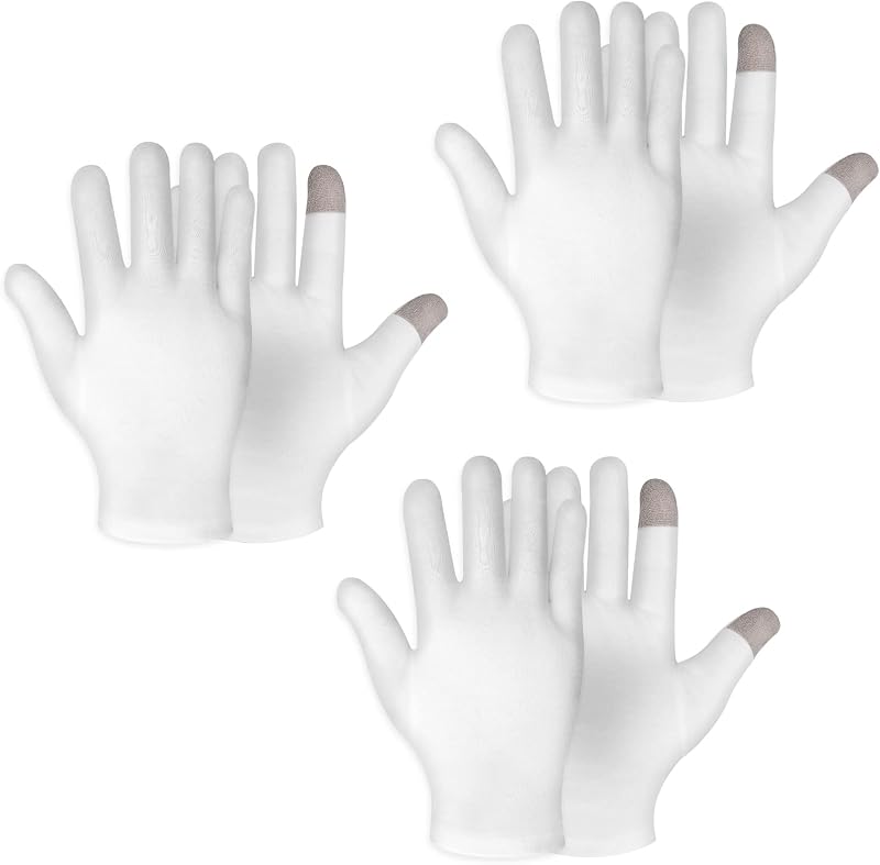 Sibba 3 Pairs Medium Touch Screen Moisturizing Gloves White Cotton