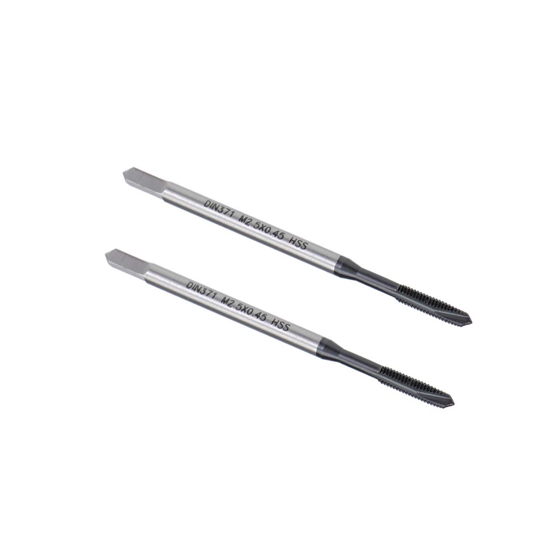 sourcing map M2.5 x 0.45 Spiral Point Threading Tap, H2 Tolerance High Speed Steel TICN Coated, Round Shank with Square End, DIN371/376, Metric Screw Taps Tapping Bit for Thread Repair, 2pcs