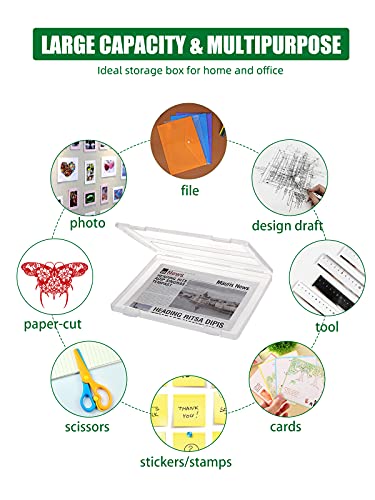 Denkee 4 Pack A4 Paper Organizer Box, Plastic Scrapbook Paper Organizer Containers for Craft and Arts Storage, Portable Board Game Storage for Art Supplies 8.5