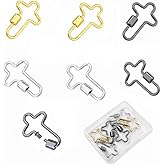 6-Piece Cute Carabiner Small, Mini Carabiner Keychain Lock for Keys Necklace Decor, Tiny Metal Buckle Clip Hook, Screw Locking Key Ring, DIY Gold Jewelry Bracelet Making Cross Pendant Accessories