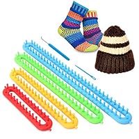 CDJX Knitter Looms Set,Set of 4 Long Knitter Looms,Plastic Scraf Hat Maker Craft Knit Loom Tools Kit for Beginner,Including Knitting Needle and Hook for DIY Use(21.5/17.5/13.4/9.4 Inch)