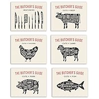 N&T Butcher Guide Poster Prints - Kitchen Wall Decor - Set of Six 8x10 Matte Photos - Cuts of Meat Art