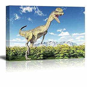 Canvas Prints Wall Art - Dinosaur Dilophosaurus | Modern Wall Decor/Home Decoration Stretched Gallery Canvas Wrap Giclee Print. Ready to Hang - 12" x 18"
