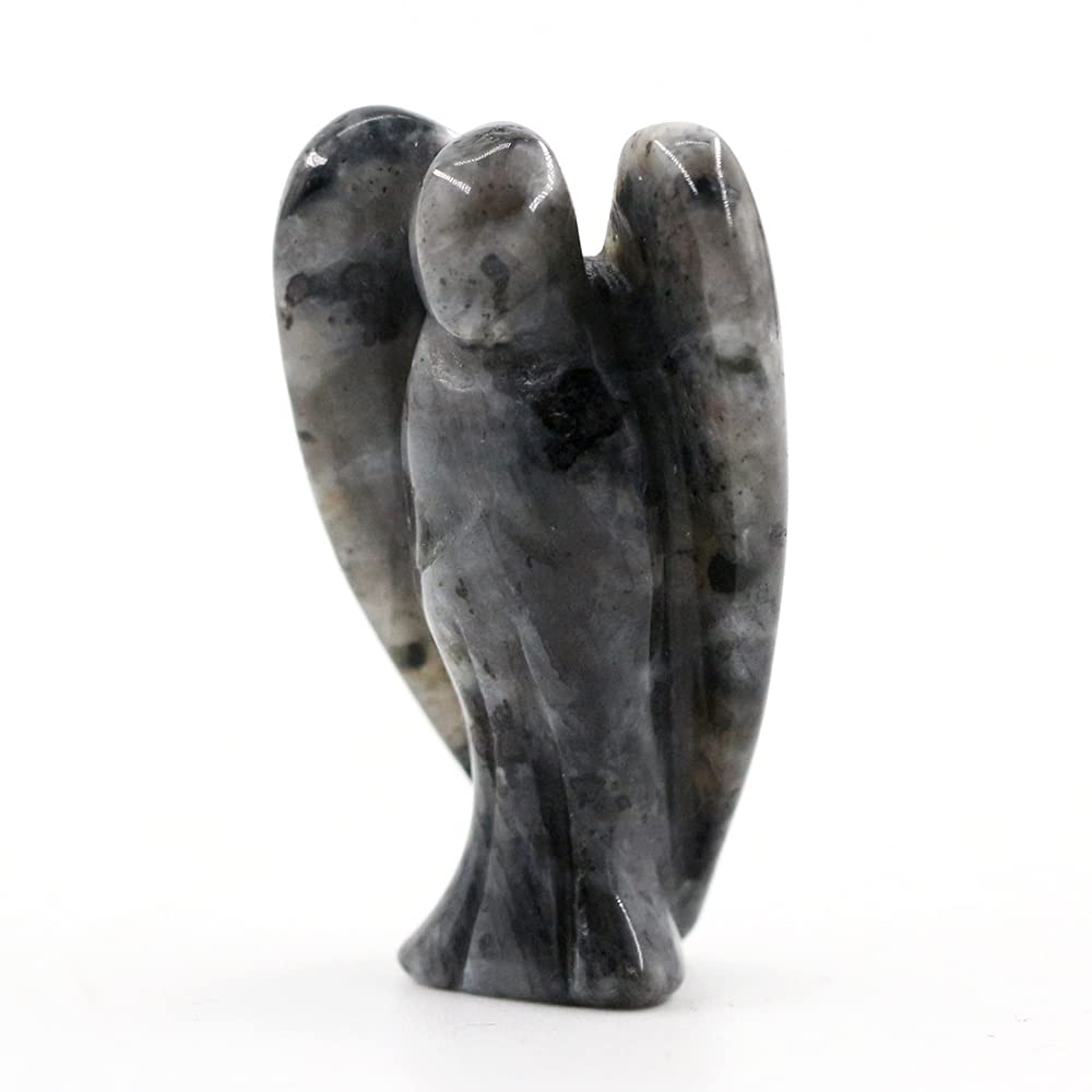 Hand Carved Crystal Angel, Pocket Guardian Natural Gemstone Statue Mini Figurine Decoration for Peace, Love, Good Luck and Healing 1.5inch(Larvikite)