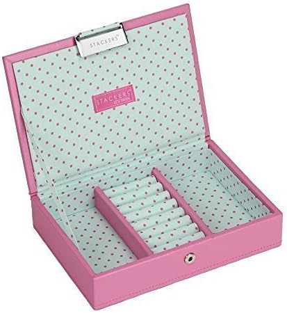 PINK 'Mini Size 'Lidded Stacker Jewellery Box with Polka-dot Lining